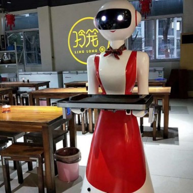 酒店餐廳智能送餐機(jī)器人送菜端菜傳菜跑堂服務(wù)員迎賓國外多語言